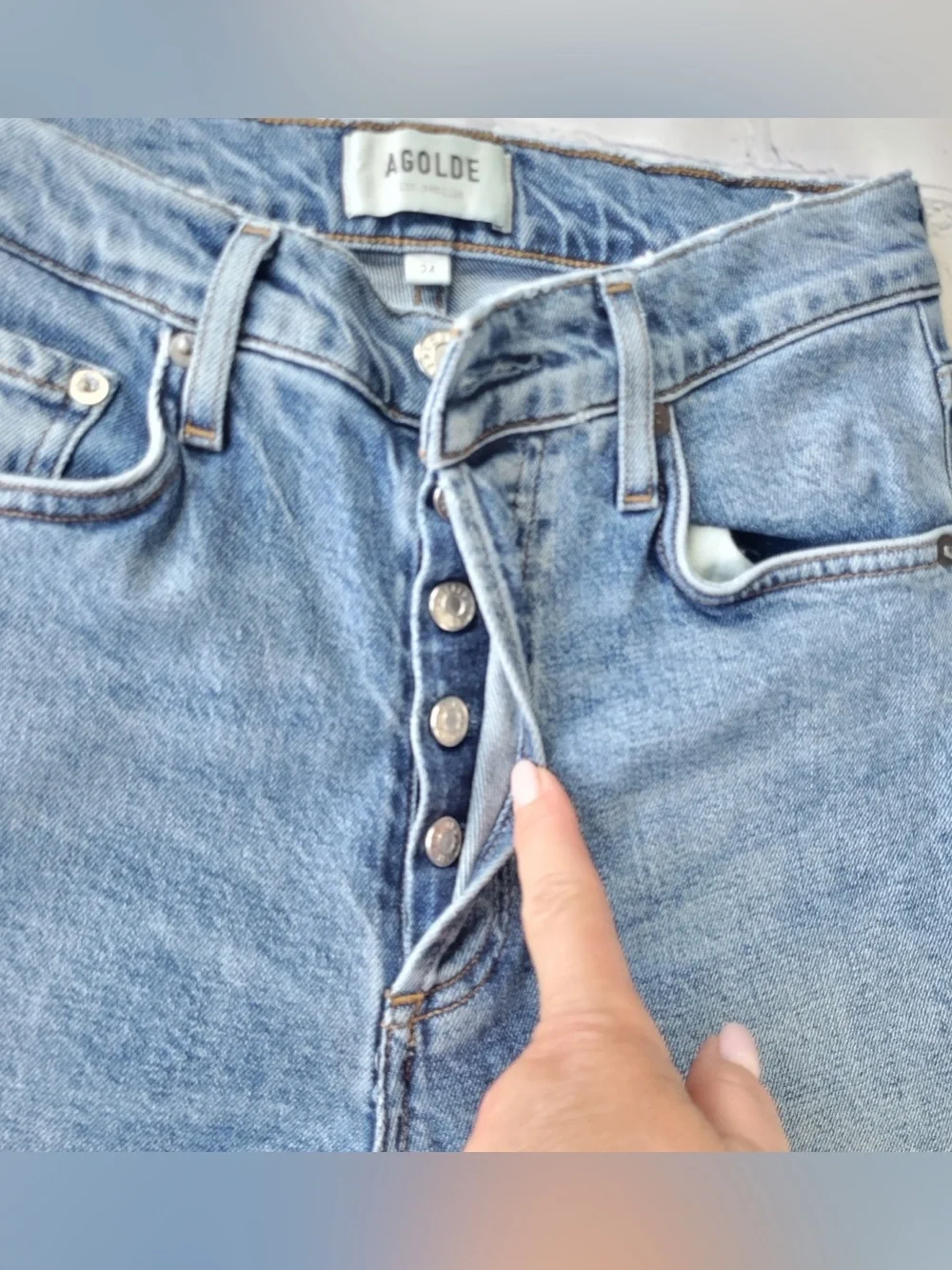 ✅ Agolde High-Rise Light Blue Slim Leg Leg Jeans raw hem size 24